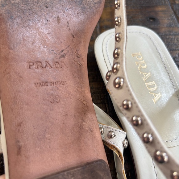 Prada CLASSIC Cream Studded Women's Sandals - Picture 6 of 6